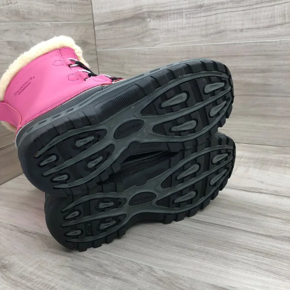 Bearpaw Boots Kids Girls 4 Kelly Pink Leather Wool Lined Winter Waterproof Boots